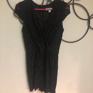 Black lace low-cut romper